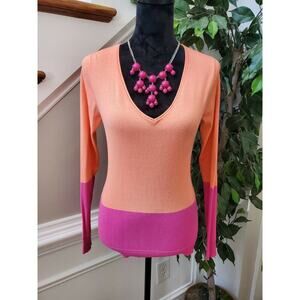 JCP Women's Pink Cotton & Nylon V-Neck Long Sleeve Casual Top Shirt Size X-Small